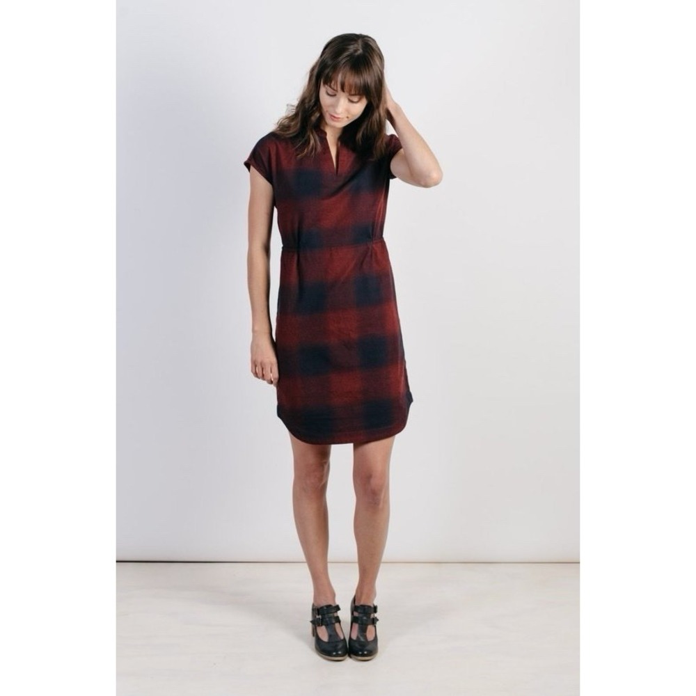 Bridge And Burn Clement Dress Burgundy Ombré Plaid‎ Size XS